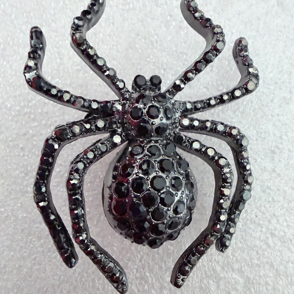 Black Spider Brooch Pin with Faceted Accents
